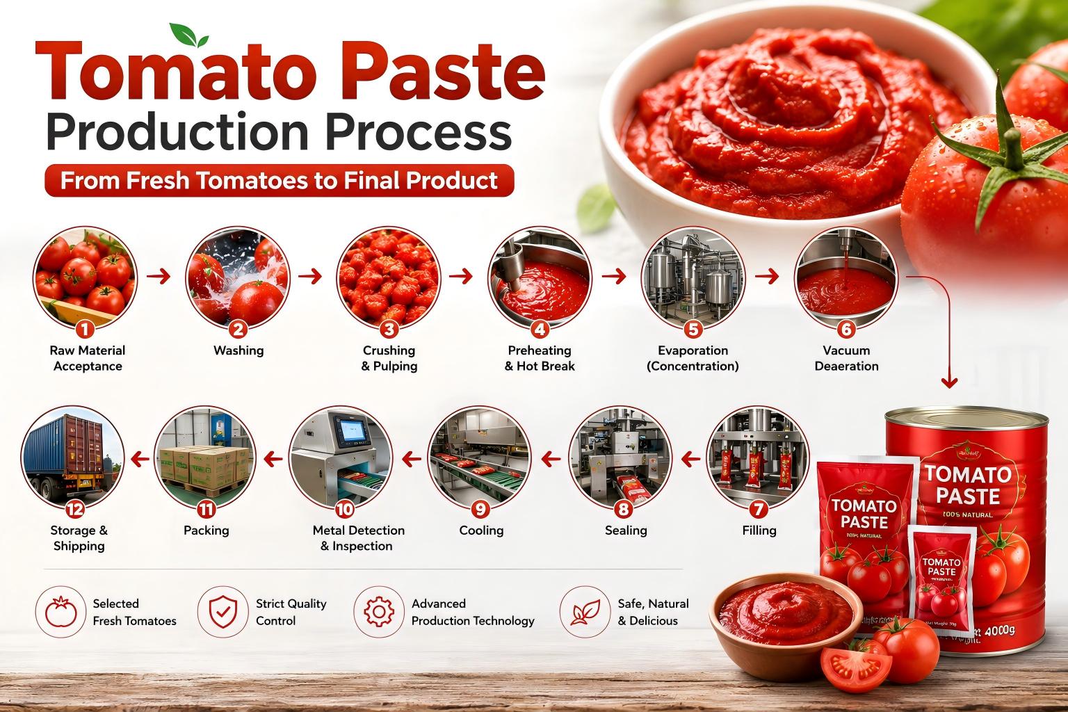 Processus de production de concentré de tomates : de la tomate fraîche au produit final