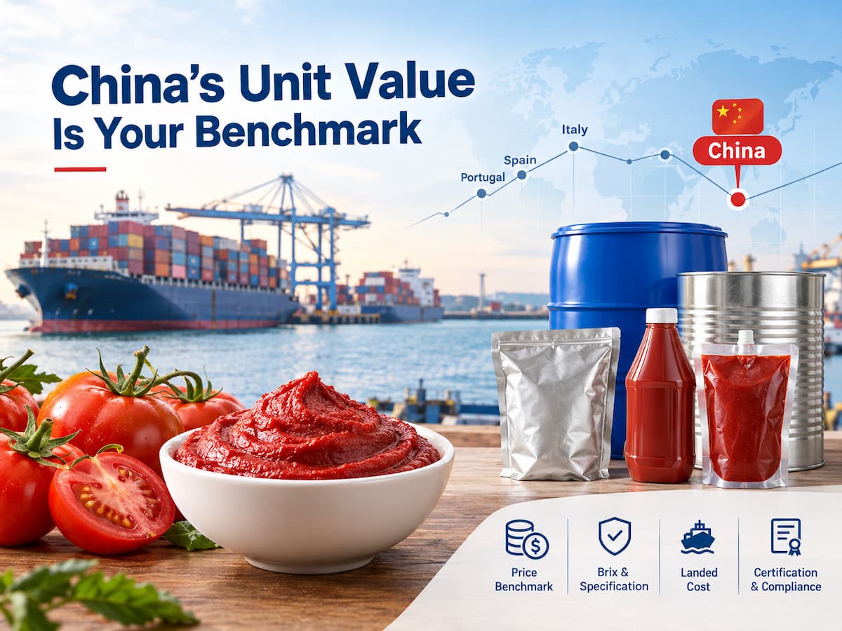 Prix ​​de la pâte de tomates chinoise en 2026 : Valeurs unitaires à l’exportation par rapport à l’Italie, l’Espagne et le Chili